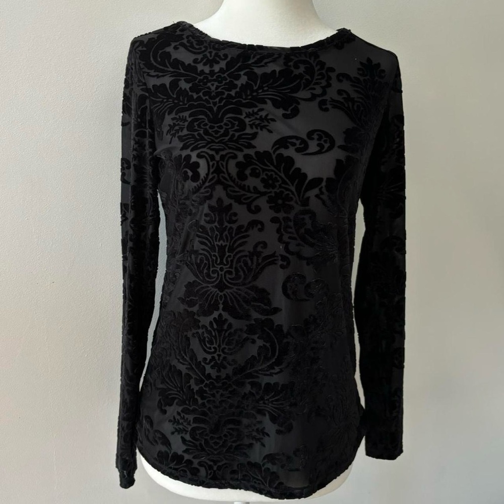 INC International Concepts Black Patterned Long Sleeve Top